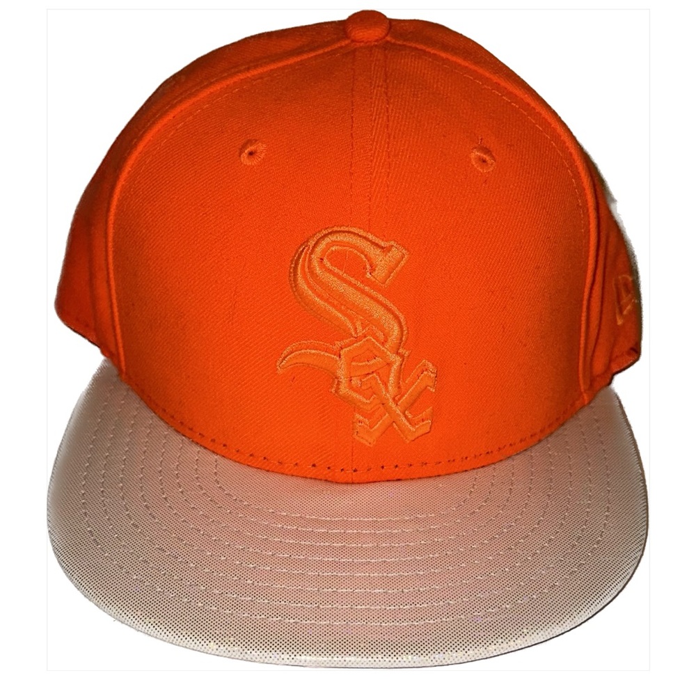 New Era 59FIFTY Chicago White Sox Fitted Hat 7 3/8 Orange w/ Cream glitter brim